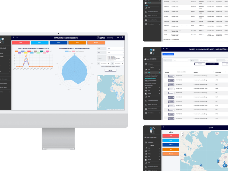 Capture d'écran de l'application réalisée pour Ortec Services